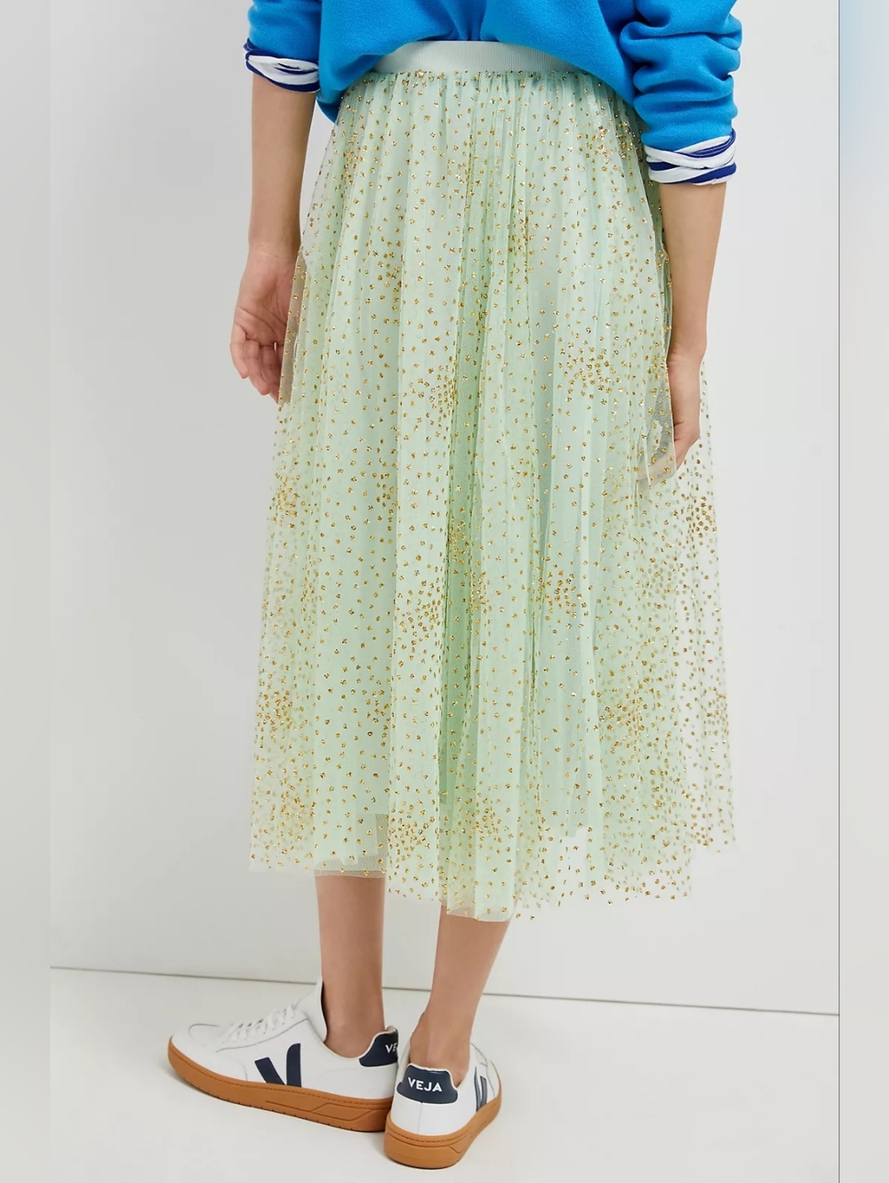 NWT Anthropologie Sydney Shimmer Tulle Midi in Green Glitter Gold Dot Skirt XS - Picture 3 of 10